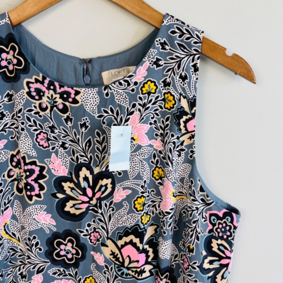 LOFT Floral Sleeveless Dress - Blue and Pink - Picture 1 of 5